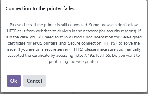 Odoo POS Printer Connection Failed Error